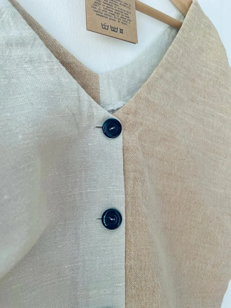Világosbarna-homokszínű lenvászon blúz kép 3