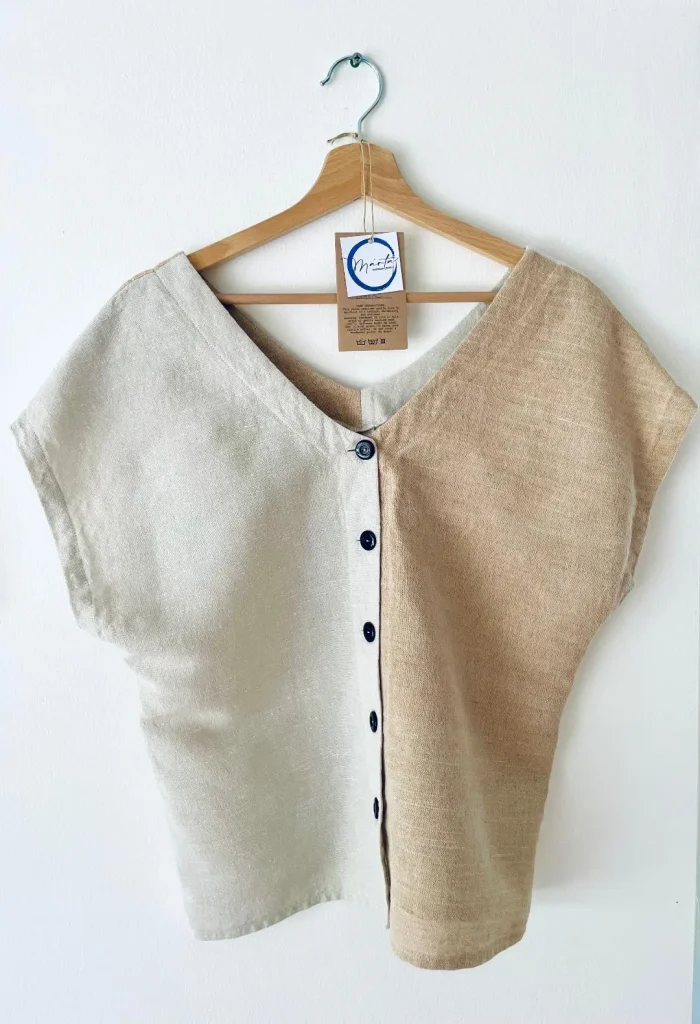 Világosbarna-homokszínű lenvászon blúz kép 2